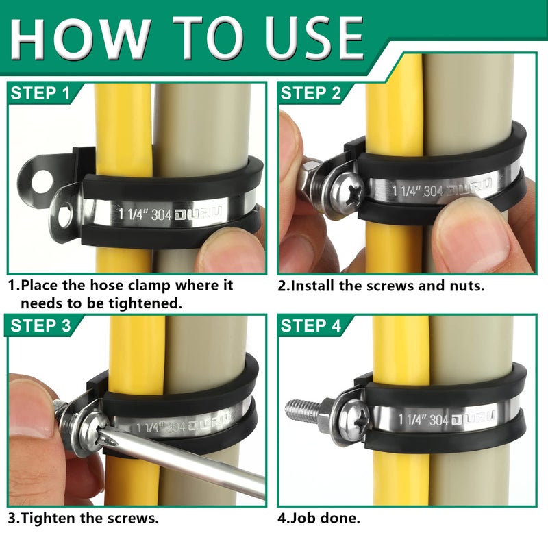 OURU 20pcs 3/4 Inch Stainless Steel Cable Clamps Rubber Coated Cushioned Insulated Cable Clamp Automotive Cable Wire Clamps Pipe Clamps Metal Clamp for Tube Lines Wire Cord Installation(Black 19mm) - Image 3